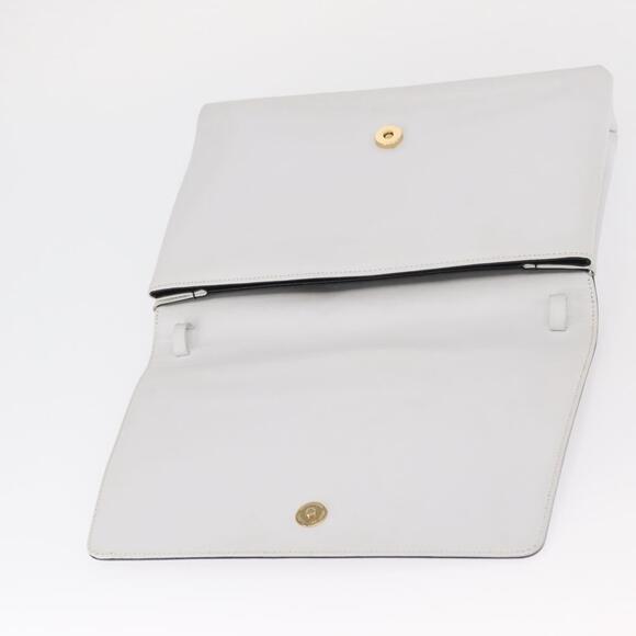 Salvatore Ferragamo Clutch Bag Leather Navy White gold Auth bs31766